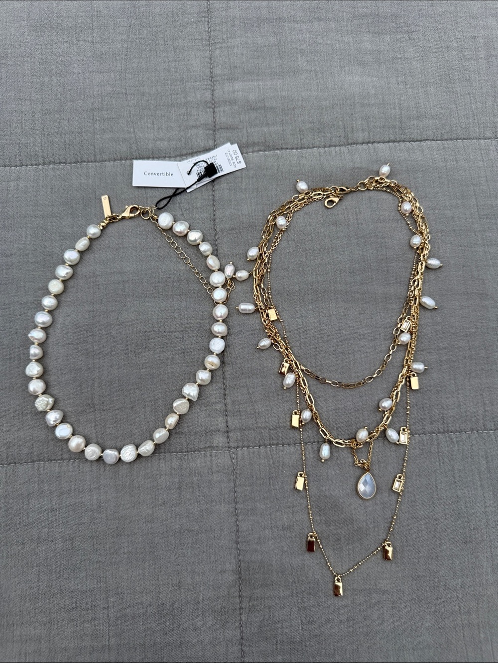 Convirtable White House Black Market Gold and White Multi-Strand Pearl Necklace - Picture 3 of 5